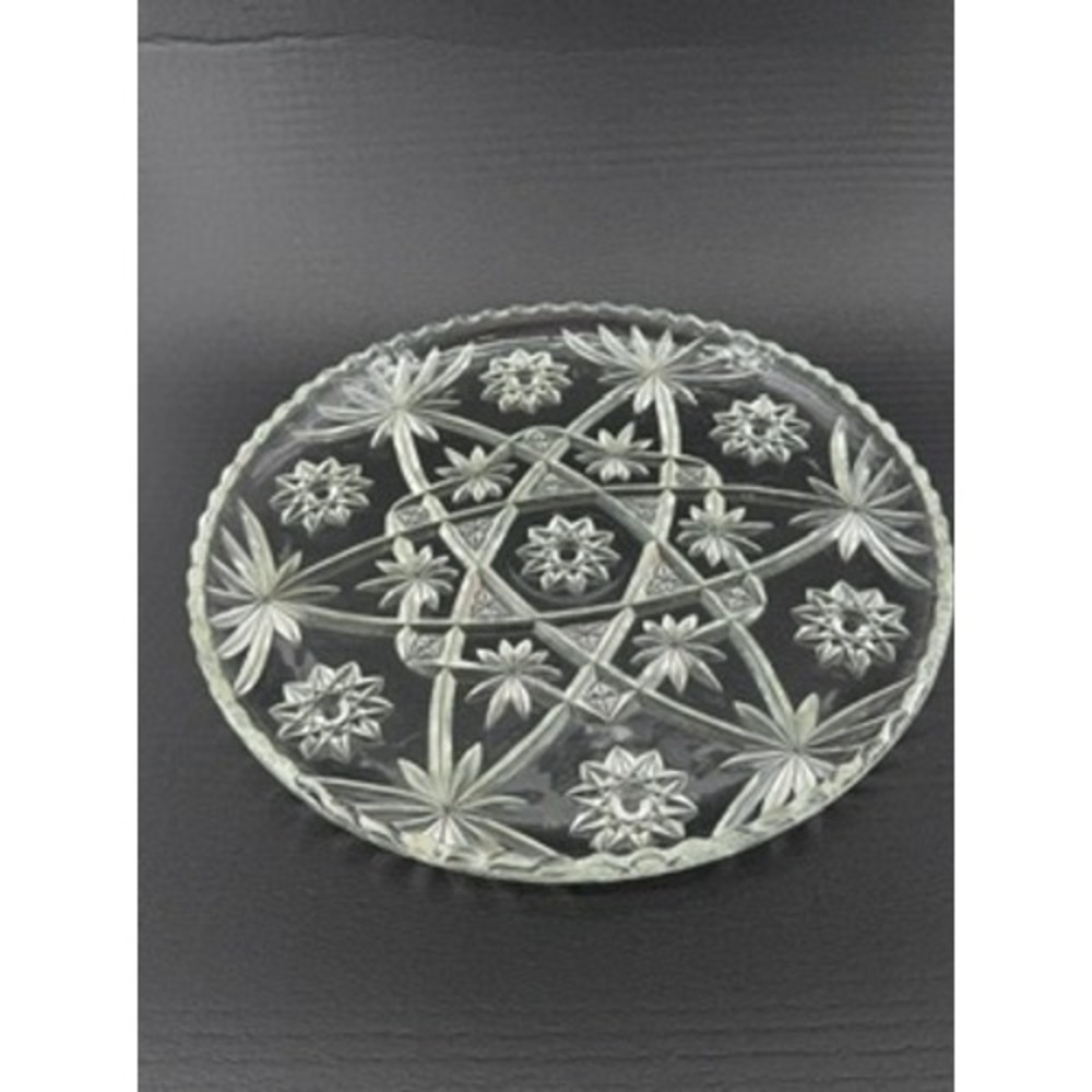 Vintage Clear Pressed Glass Starburst Pinwheel Round Serving Platter 12.5 Inch‎